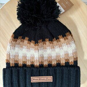 Locale Outdoor Knit Hat with Pom Black & Tan NWT